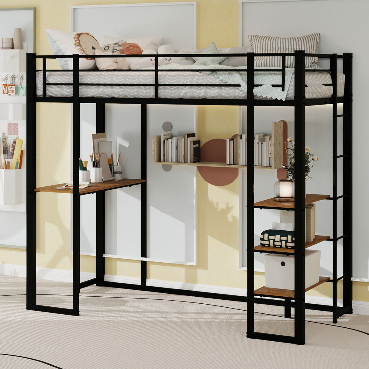 Bunk Bed With L-Shaped Desk And Dual Side Stairs