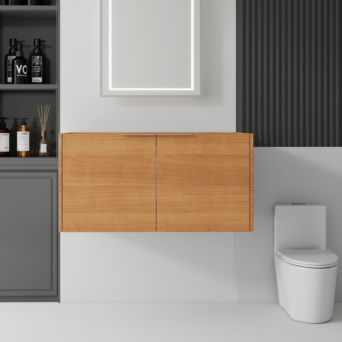 Floating Bathroom Vanity Cabinet & Soft Close Double Doors, Spacious Interior Storage, Wall Mounted, Cabinet Only