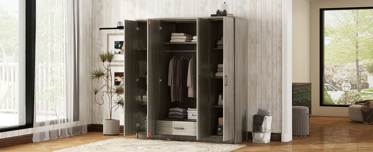 4 Door Wardrobe With 1 Drawer - Gray