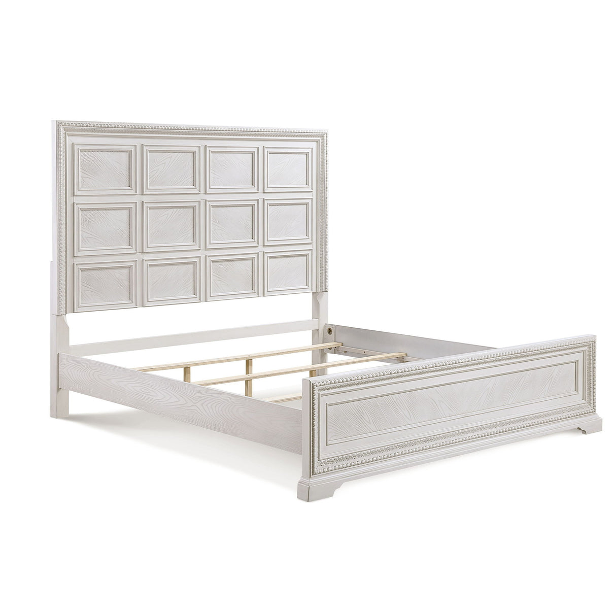 Queen Geometric Design Headboard Panel Bed Bedroom Furniture - Antique White