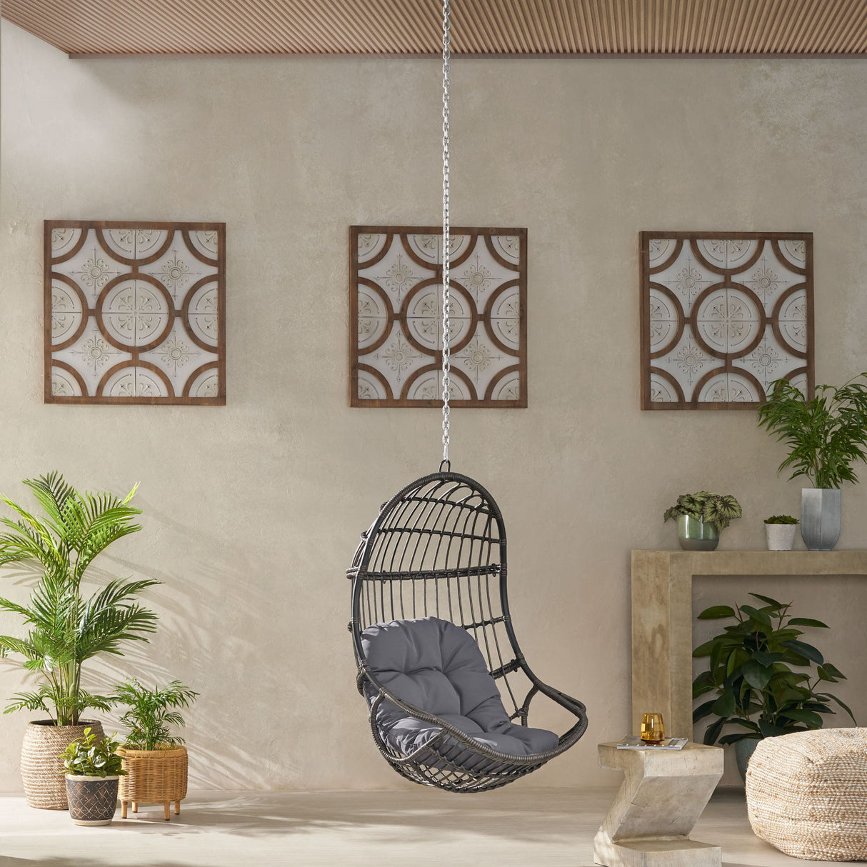 Richards - Outdoor / Indoor Wicker Hanging Chair - Gray