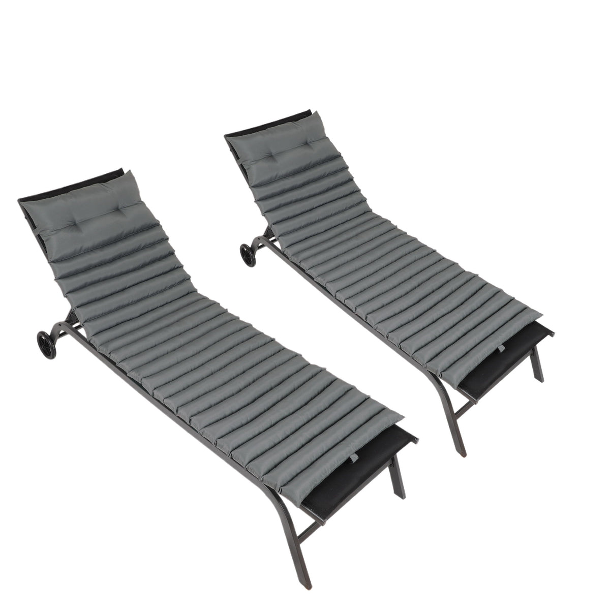 2 Piece Outdoor Chaise Lounge Chair Cushion Set, Polyester Replacement Seat Pads - Gray
