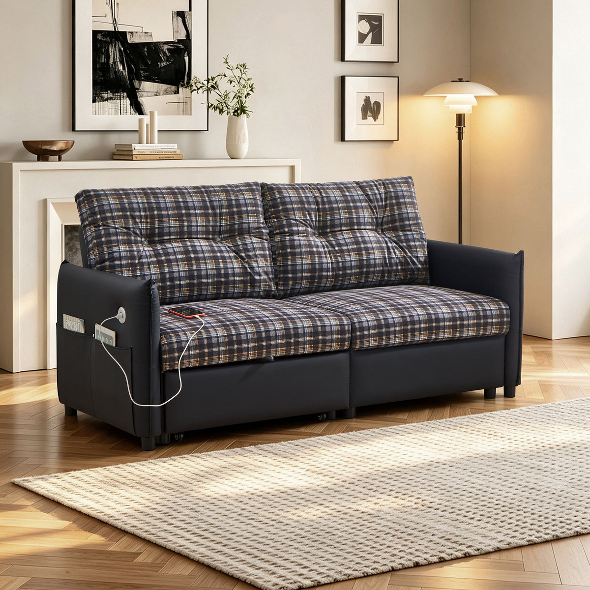 Sleeper Sofa, Expandable Sectional With Ottoman For Living Room - Black