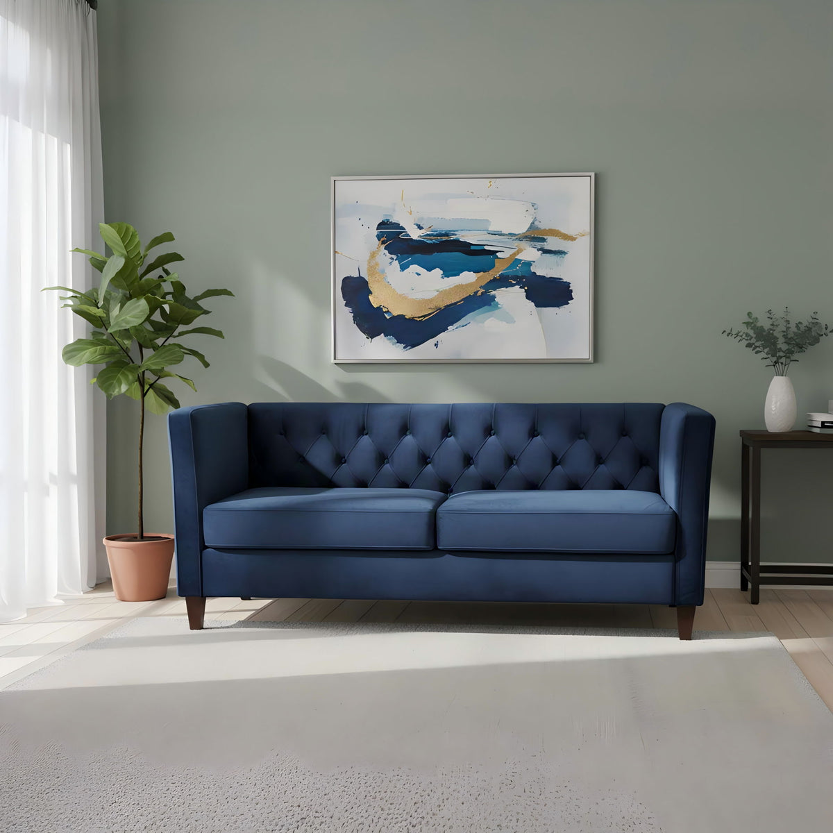 Button Tufted 3 Seater Sofa For Living Room