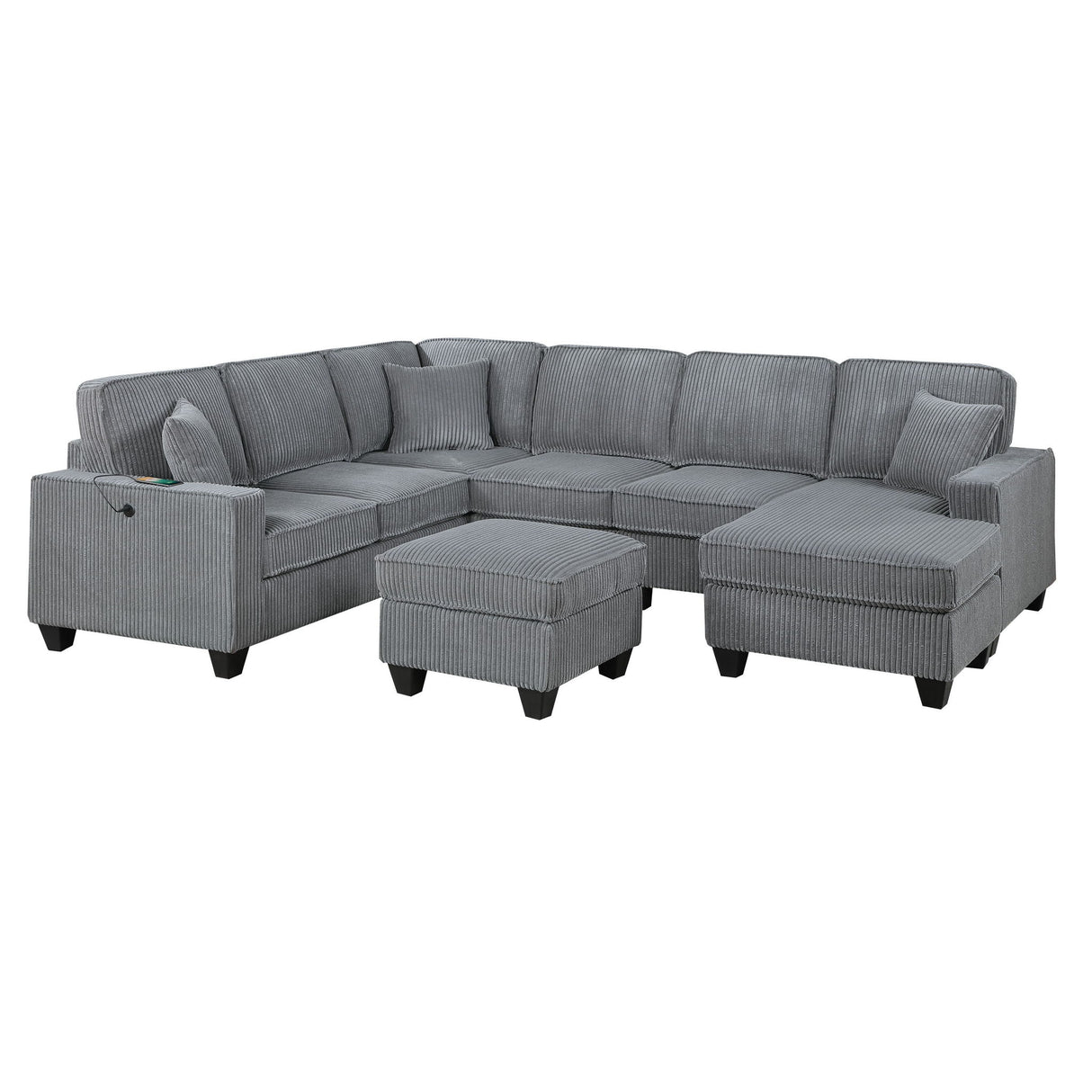 Sectional With Left Arm Facing Loveseat With USB Port With Cocktail Ottoman