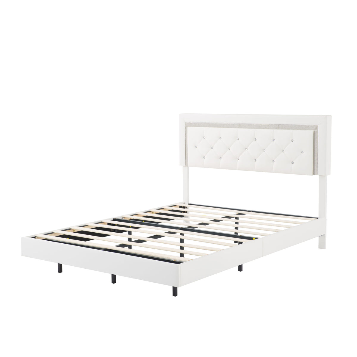 Platform Bed Frame With Adjustable Upholstered Headboard, RGB LED Lights, No Box Spring Needed