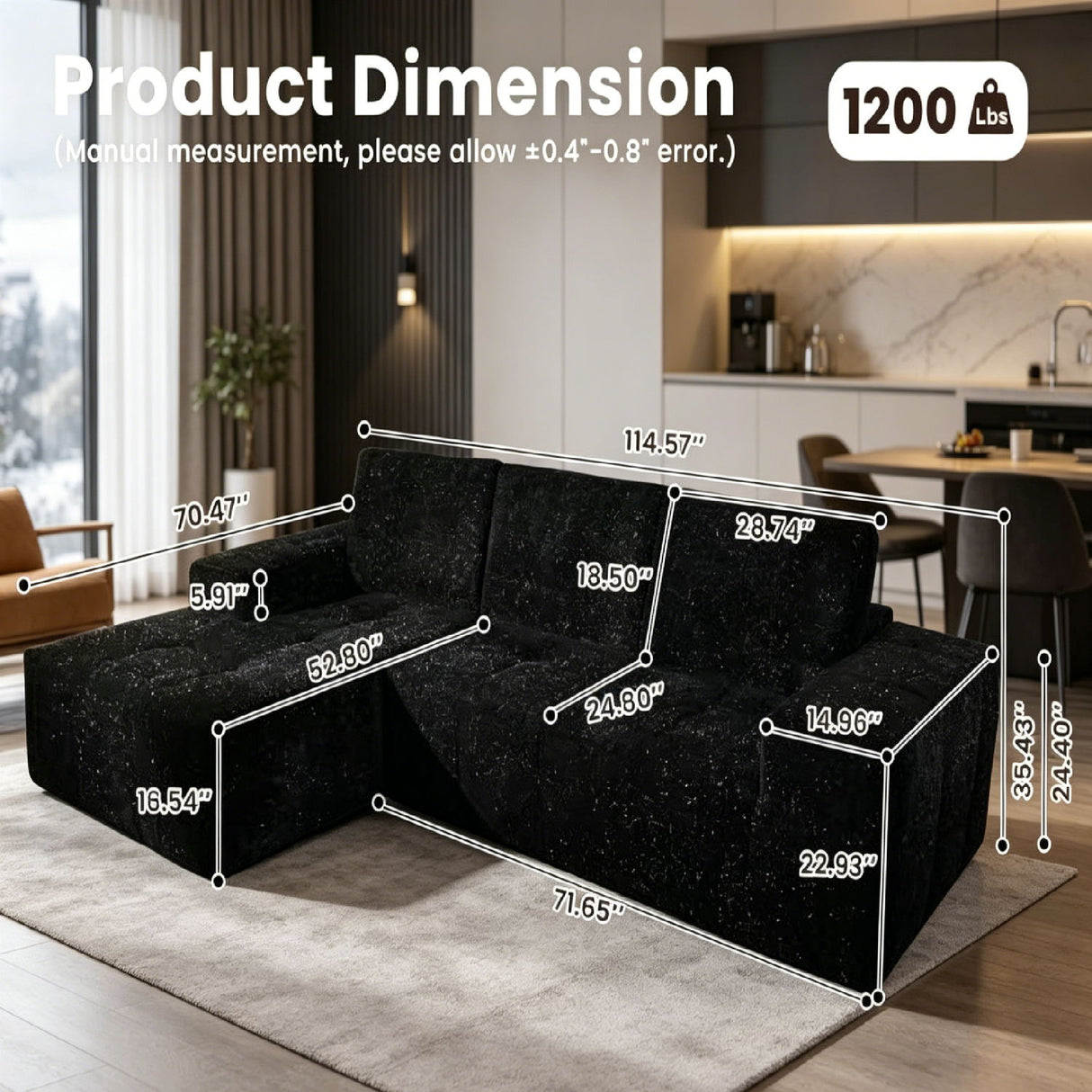 Boneless Modular Sofa For Living Room (Left) - Black