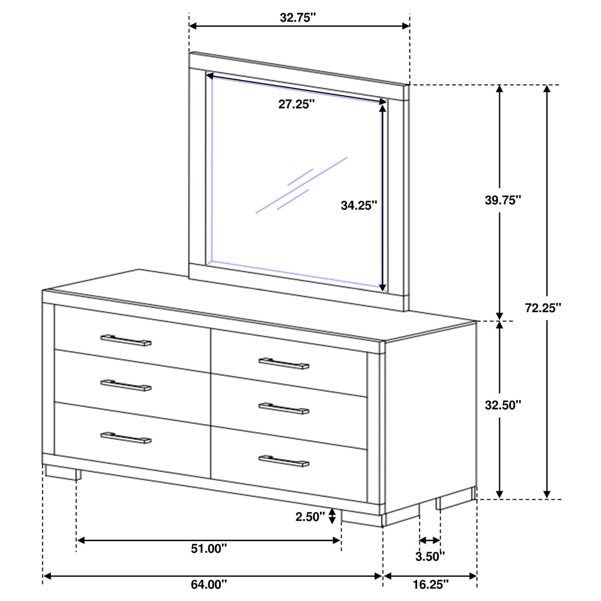 Polk - 6 Drawer Dresser With Mirror - Cappuccino
