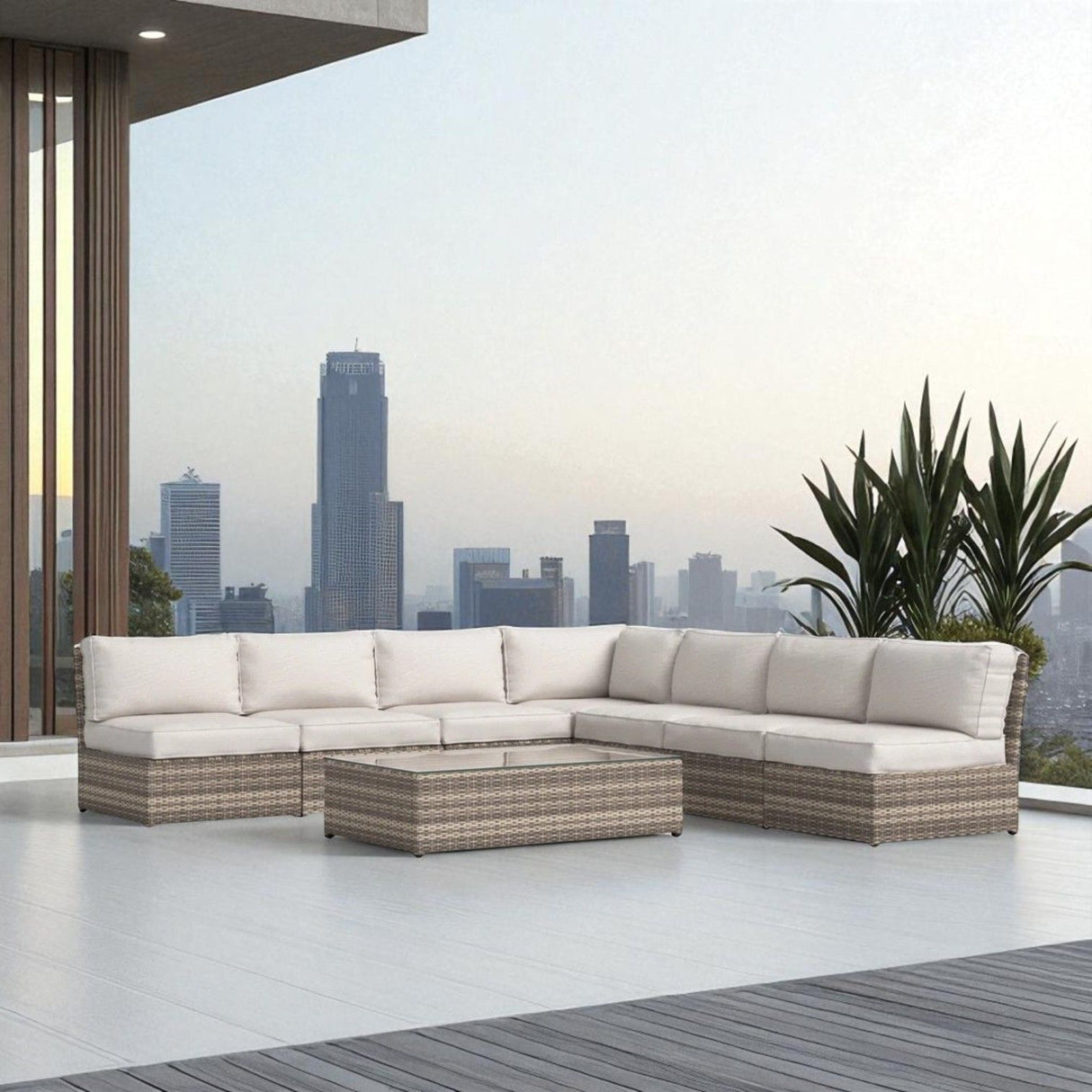 6 Piece Wicker Patio Seating Group With Cushions - Gray Mix