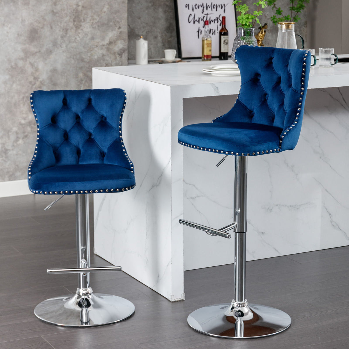 Swivel Barstools Adjusatble Seat Height From 25-33", Modern Upholstered Base Bar Stools With Backs Comfortable Tufted For Home Pub And Kitchen Island (Set of 2)