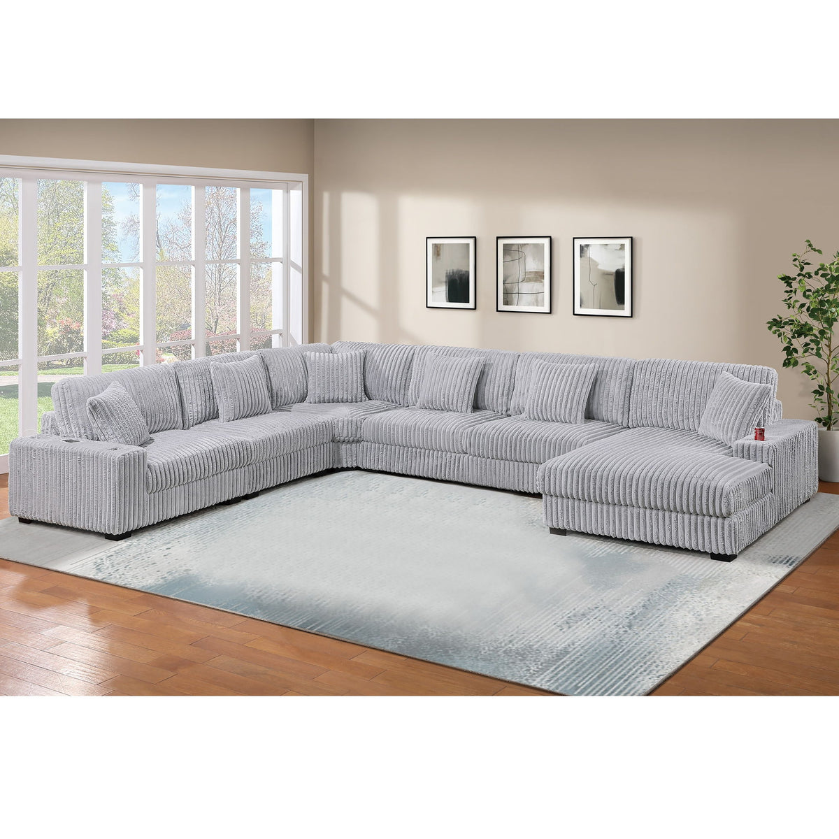 Modular Sectional Sofa Set With Cup Holders And USB Port