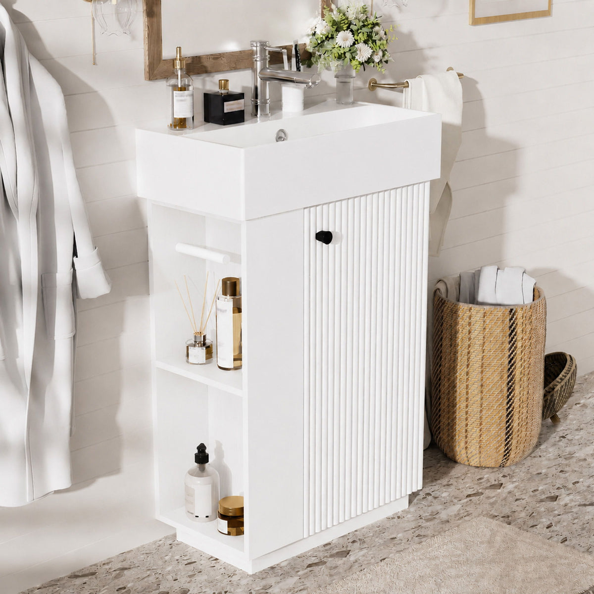 Bathroom Vanity With Sink, Freestanding Wood Grain Cabinet With Storage