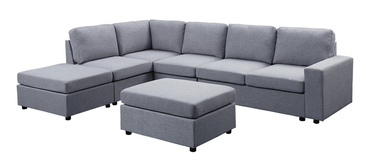 Cassia - 7 Seat Reversible Modular Sectional Sofa With Ottoman - Light Gray