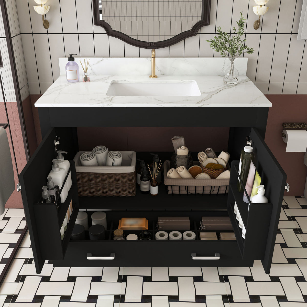 Bathroom Vanity Set, Fluted Cabinet, Soft Close Doors & Drawers - Black