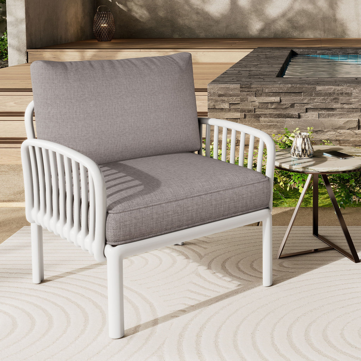 Outdoor Patio Club Chair, Waterproof Thick Cushion Deep Seating