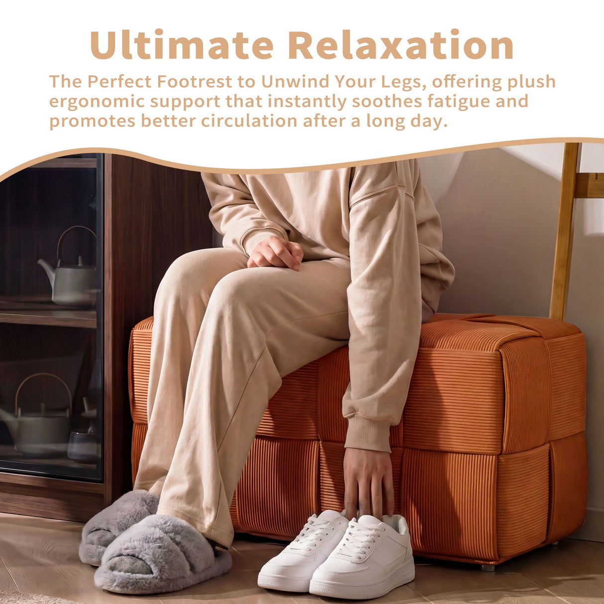 Modern Ottoman Foot Rest With Woven Design
