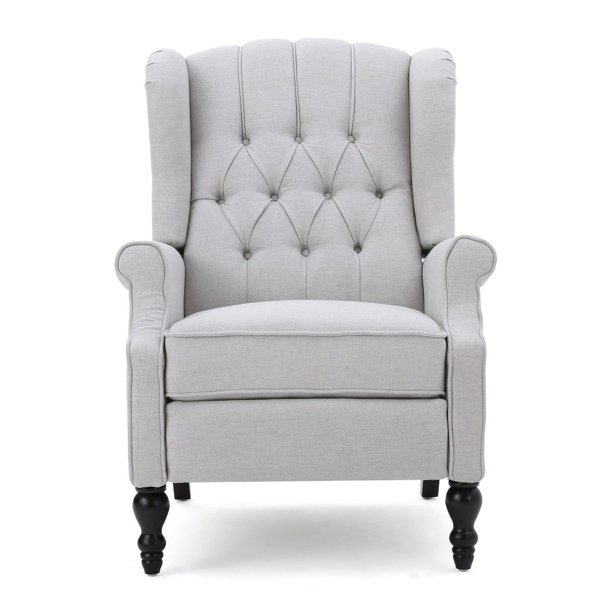 Tufted Arm Chair Recliner With Wingback Style, Pushback Mechanism - Light Gray