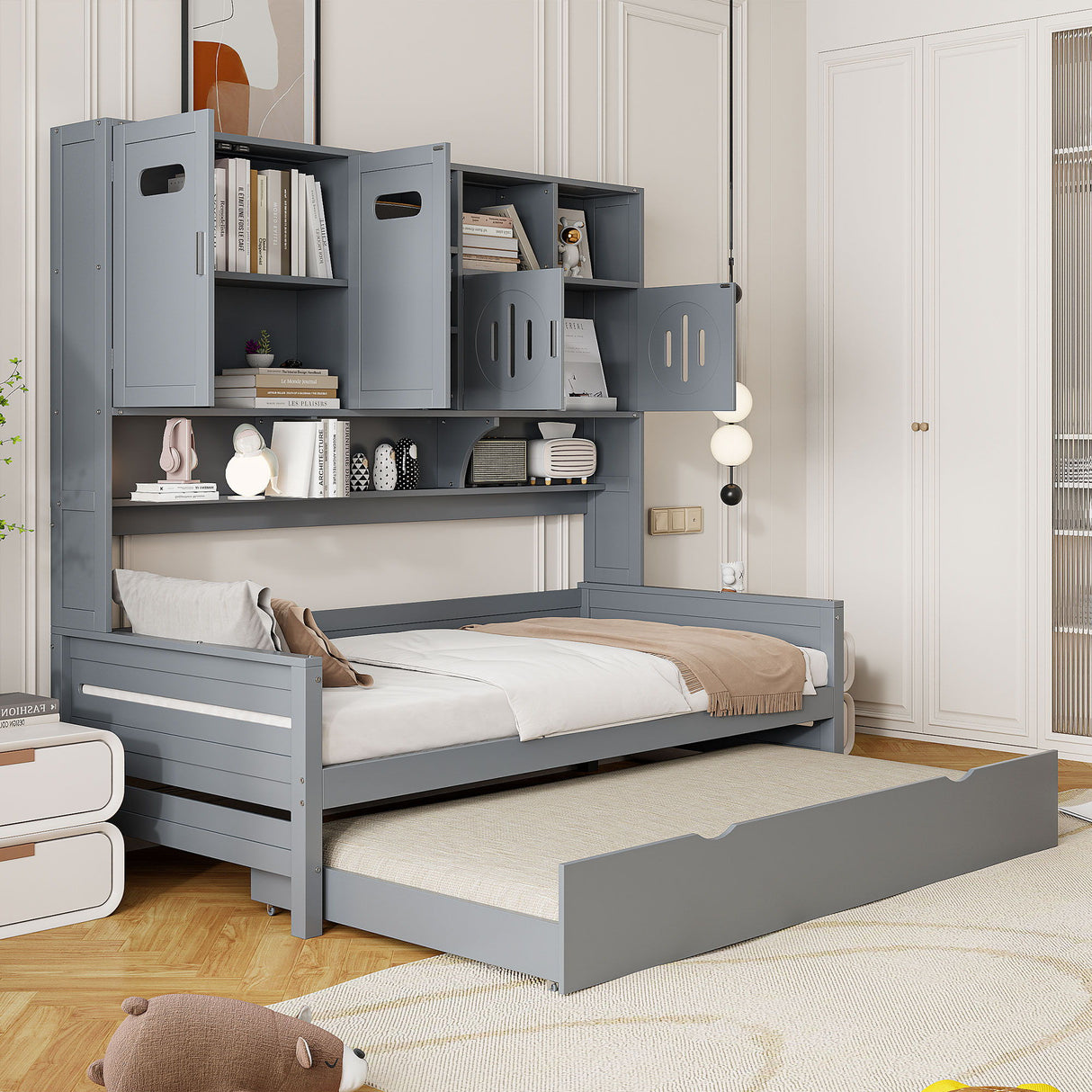 Daybed & All-In-One Cabinet And Shelf