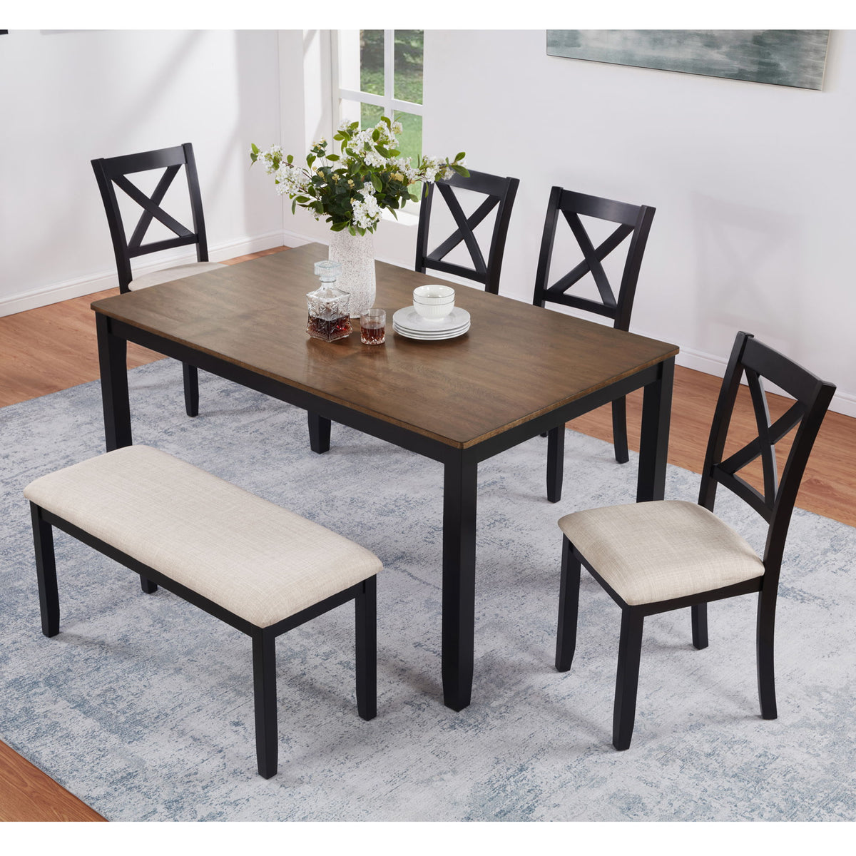 6 Piece Dining Table Set With Bench
