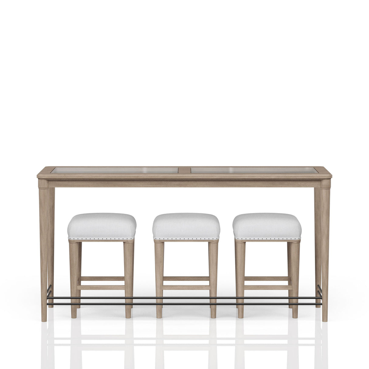 Glass Console Table With 3 Stools - Frosted