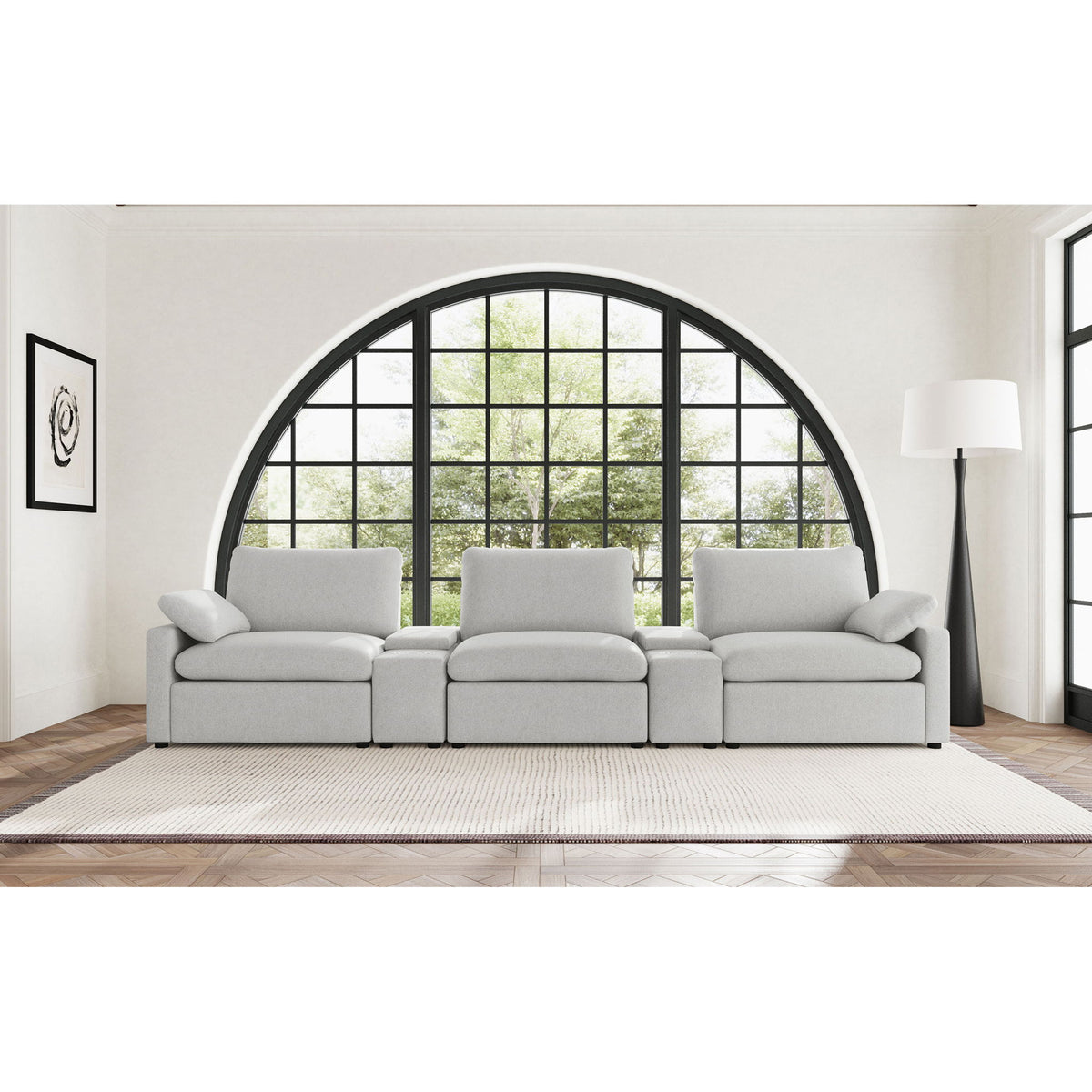 Hollander - 5 Piece Power Home Theater Seating Set With Reclining Comfort And Dual Storage Consoles - Gray