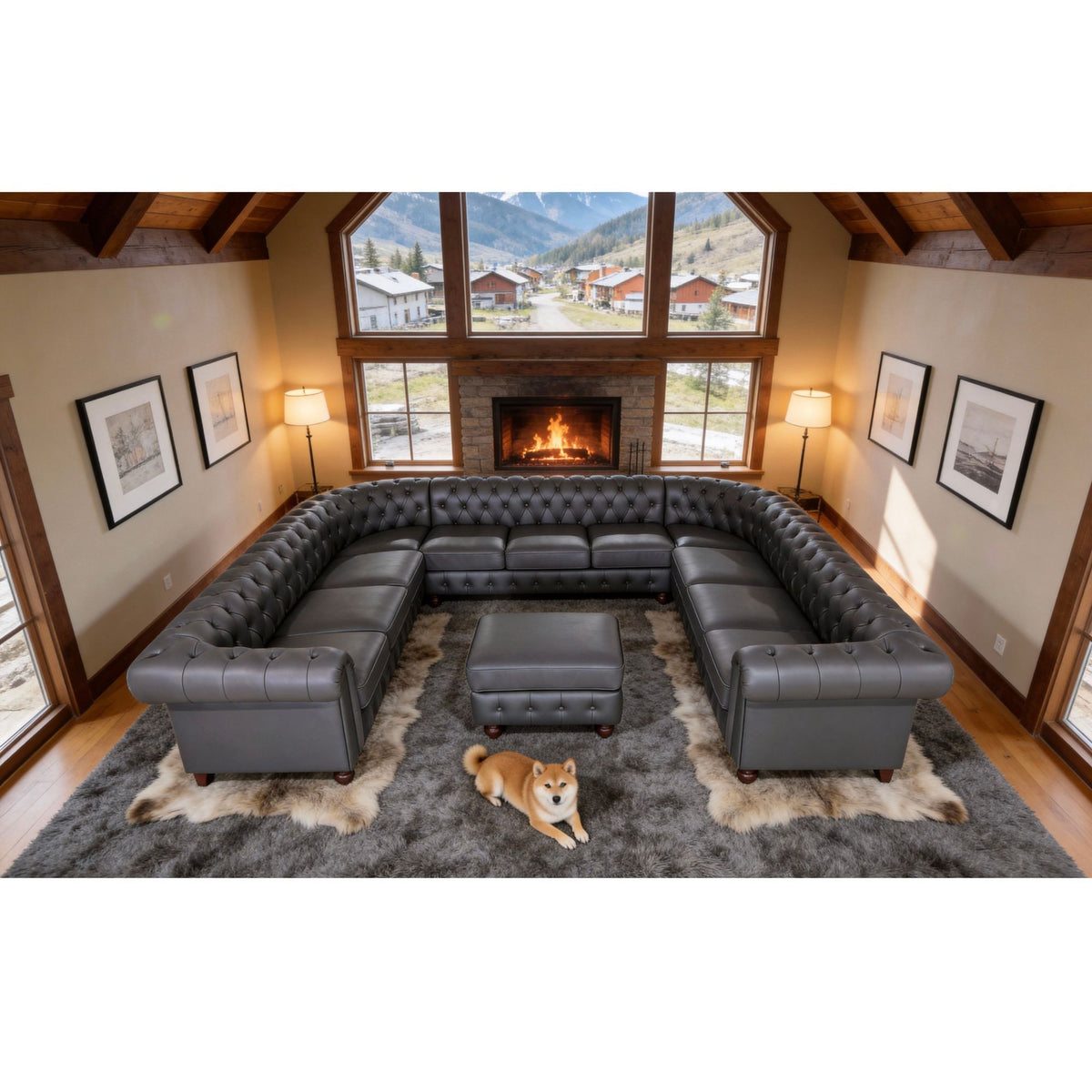 U - Shape Sectional - Blue Gray