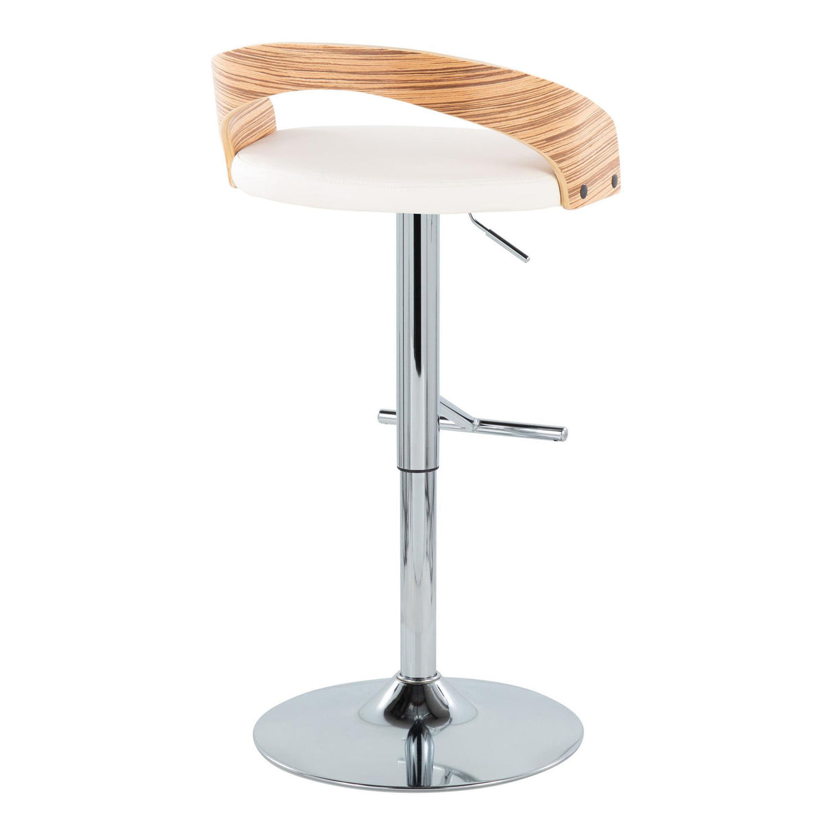 Grotto - Mid-Century Modern Adjustable Height Barstool With Swivel With Straight T Footrest (Set of 2) - White