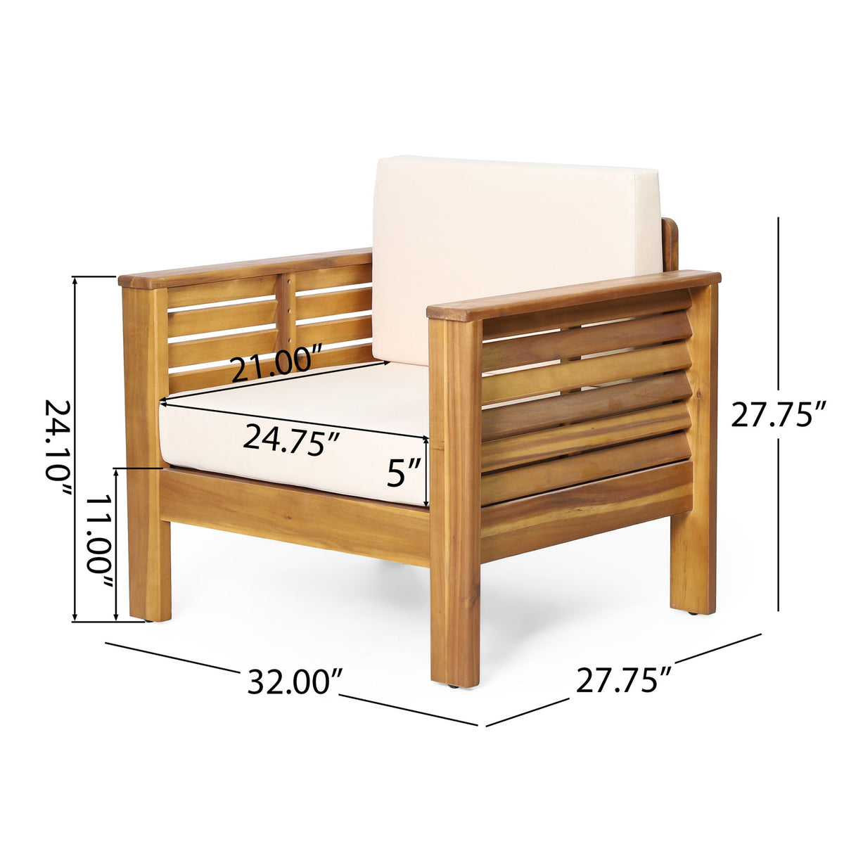 Outdoor Acacia Wood Club Chairs With Cushions - Teak / Beige