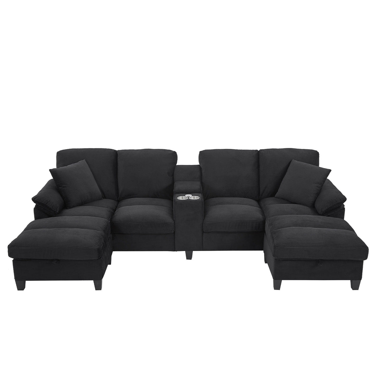 Modern U - Shaped Sectional Sofa With Storage Ottomans, USB Ports, And Cup Holders