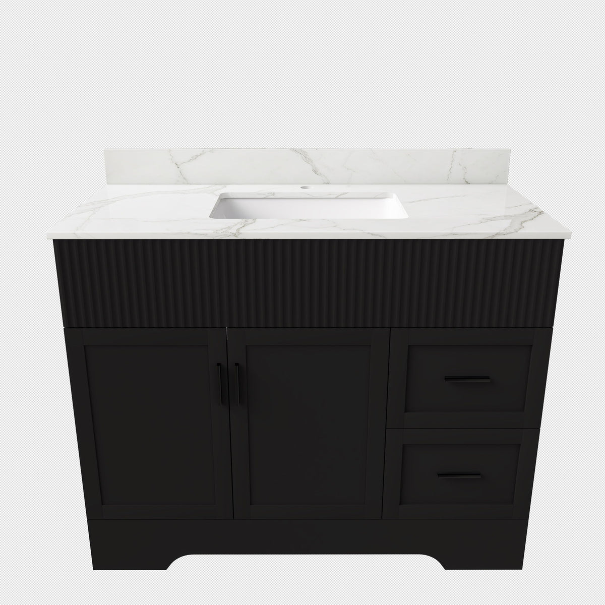 Bathroom Vanity Set, Fluted Cabinet, Soft Close Doors, Single Faucet Hole, Sink Included - Black