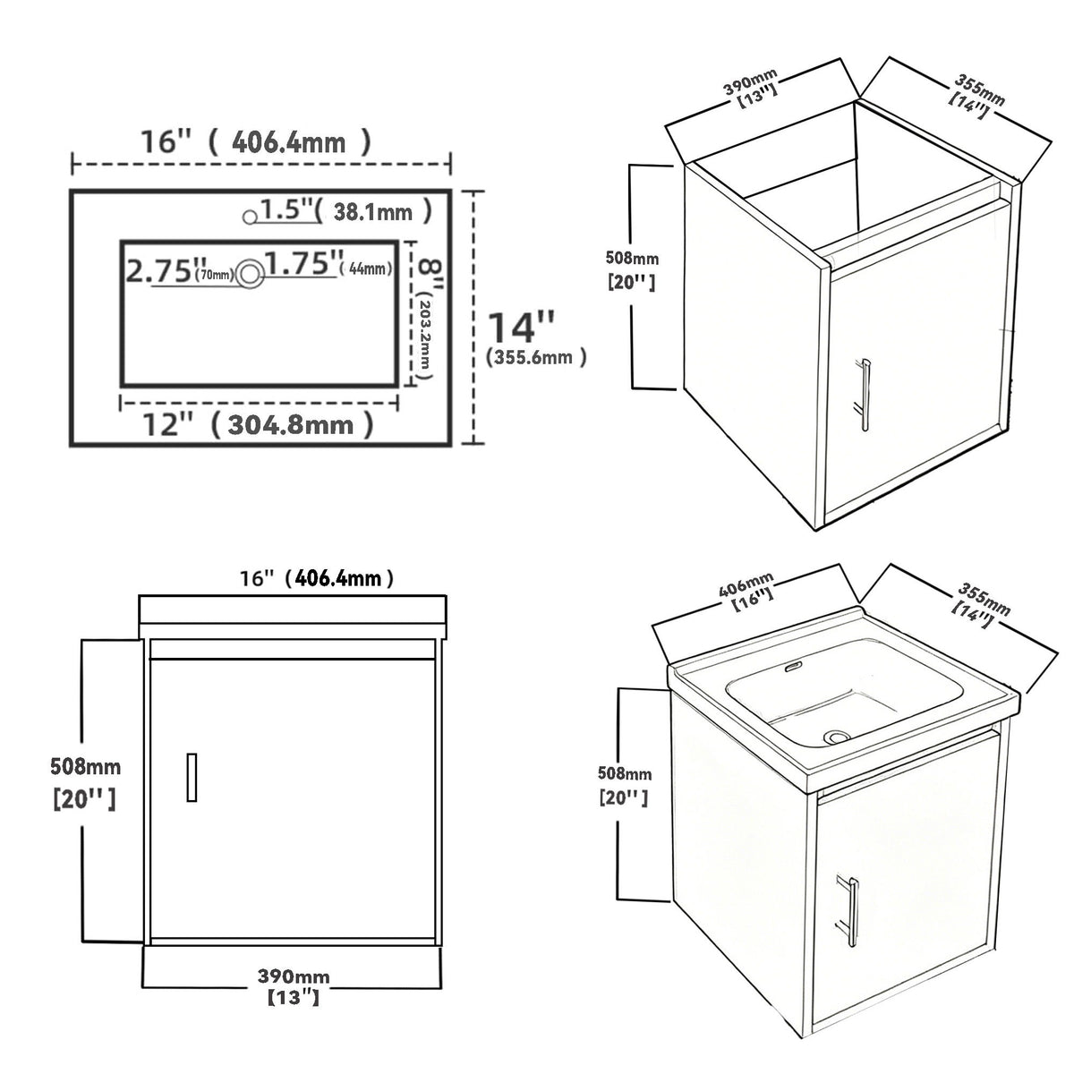 16" Floating Bathroom Vanity Combo, Wall Mounted Cabinet With Sink & Soft Close Doors For Small Bathrooms - Khaki