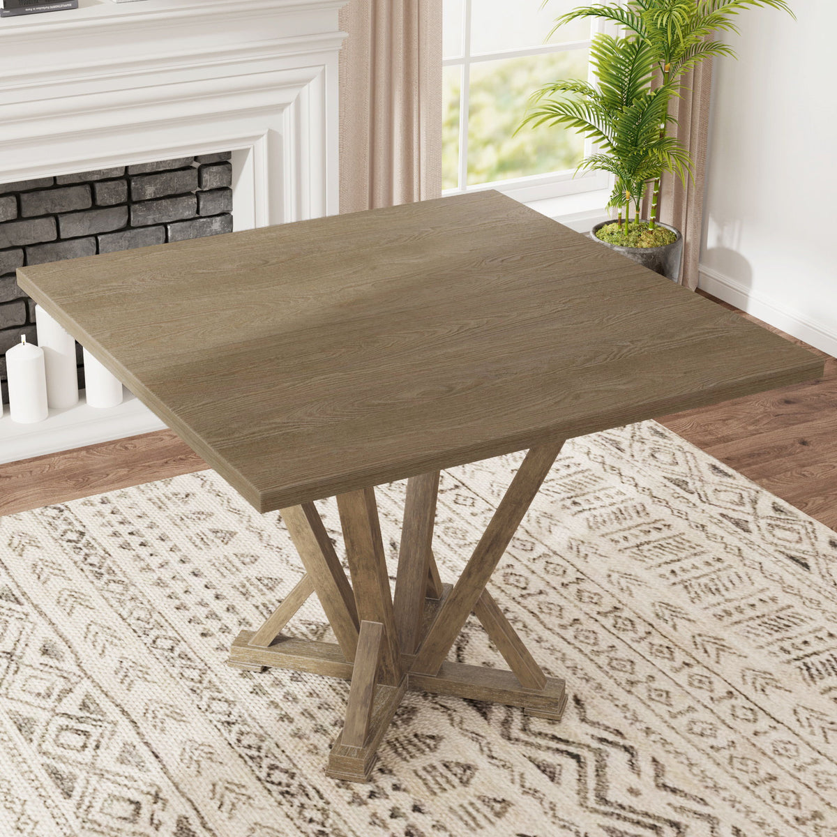 Modern Farmhouse Square Counter Table Solid Wood Rubberwood Antique Finishing Rustic Look Distressed Look Wire Brushed For 4 Seaters - Grayish Brown