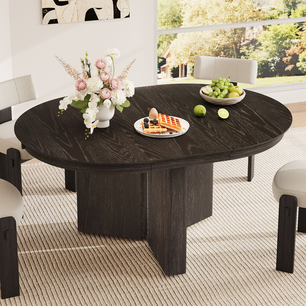 Oval Extendable Dining Table With Pedestal Base - Espresso