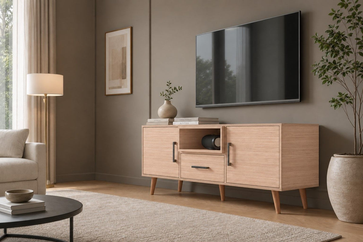 TV Stand For TVs Up To 60" With 2 Doors, 1 Drawer And 1 Open Shelf - Walnut
