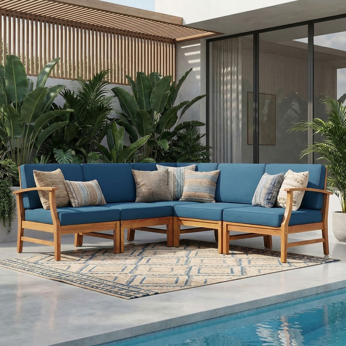 Perla - 5 Pieces Sofa Set - Blue