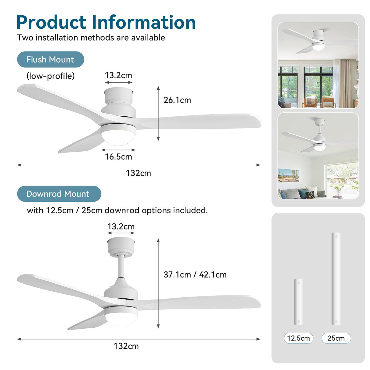 52" Ceiling Fan With Dimmable LED Light, 6 Speed DC Motor, 3 Blades
