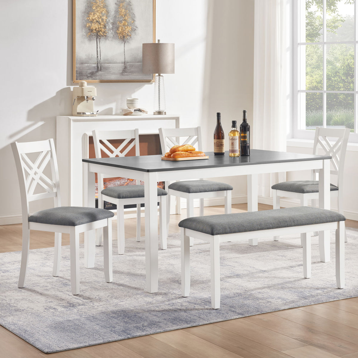 6 Piece Dining Table Set With Bench