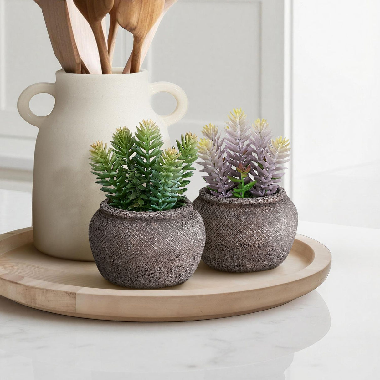 Artificial Succulent, Table Decor (Set of 2) - Green / Brown