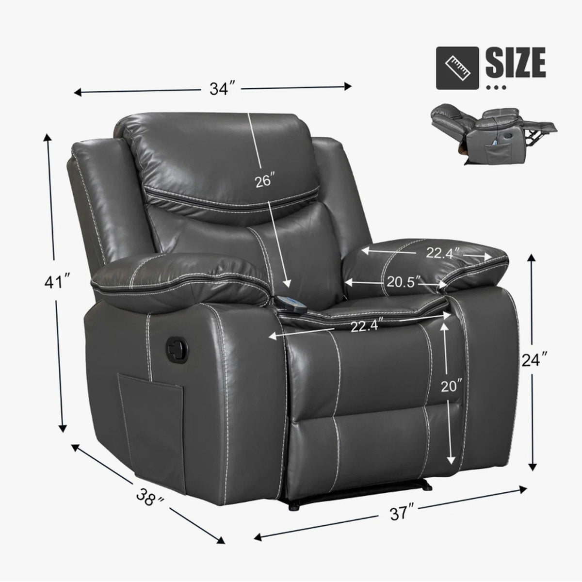Recliner Chair With Vibration And Heating - Gray