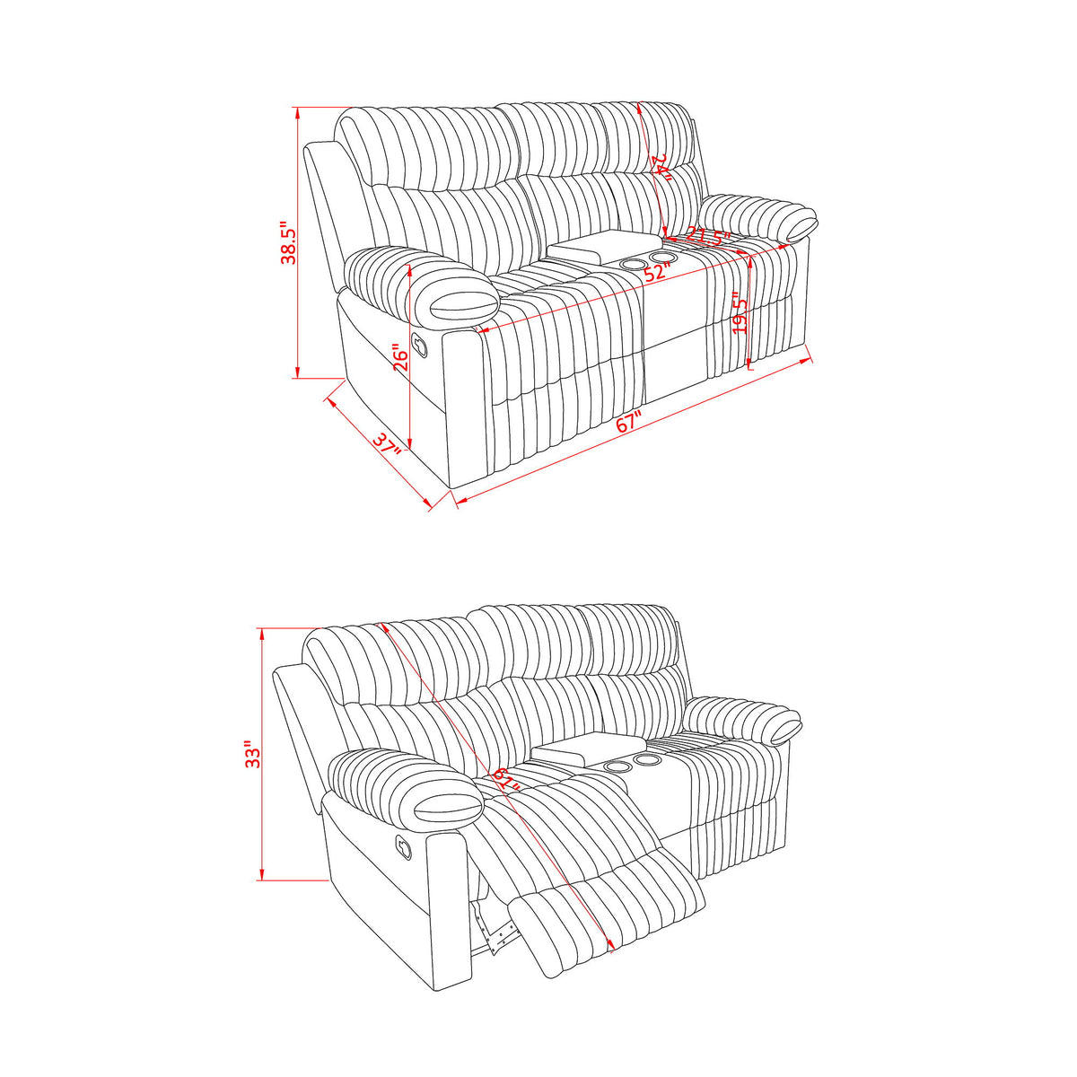 Bruni - Console Reclining Loveseat With Manual Recline And Rich Upholstery - Brown