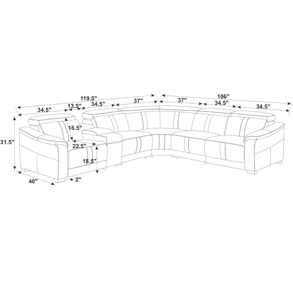 Modular Sectional & Recliner Seat And Adjustable Headrest