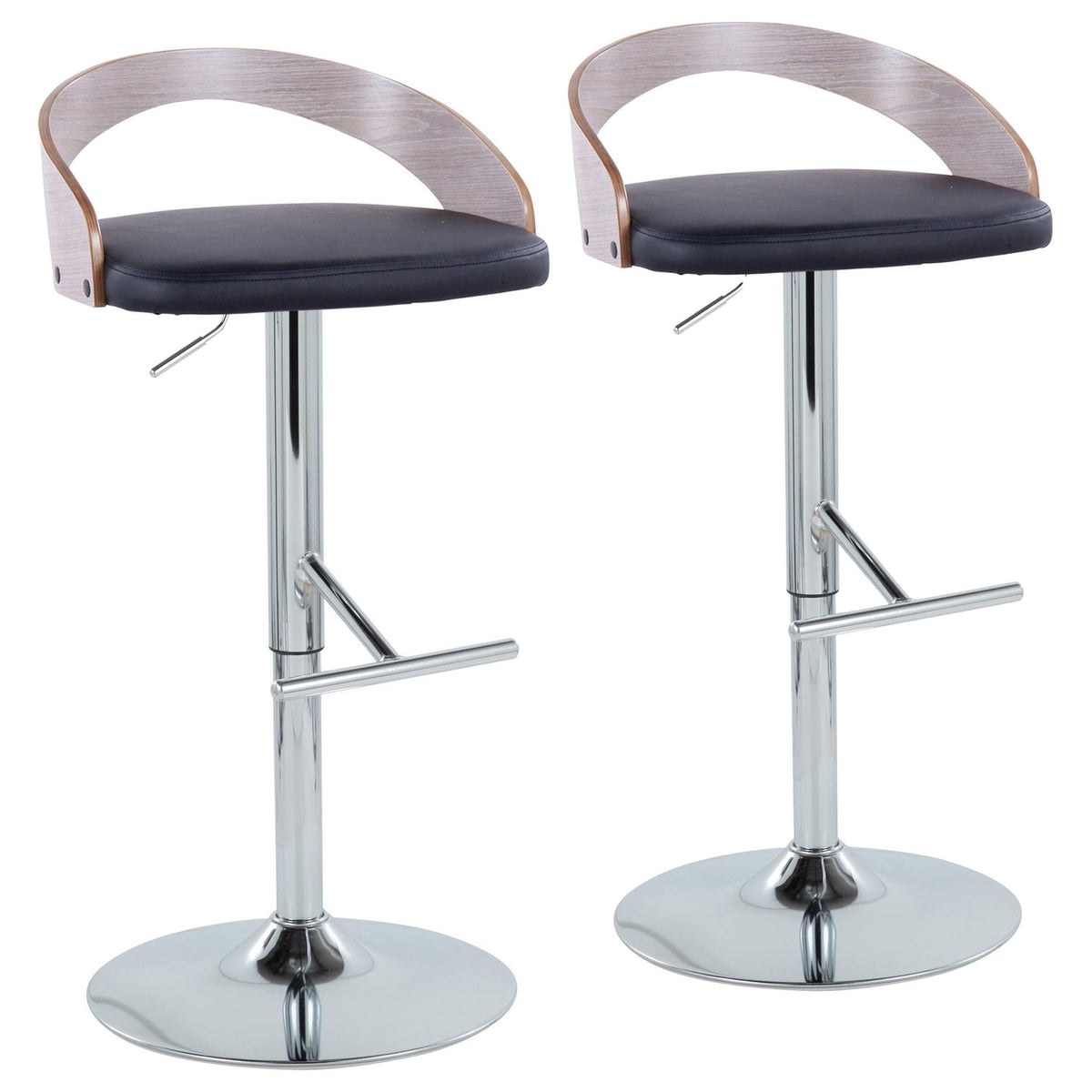 Grotto - Contemporary Adjustable Height Barstool With Swivel With Straight T Footrest (Set of 2) - Black