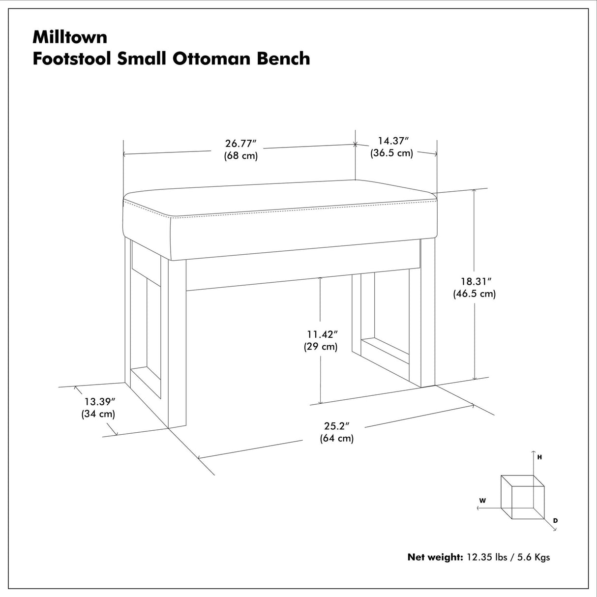 Milltown - Small Ottoman Bench - Stone Gray