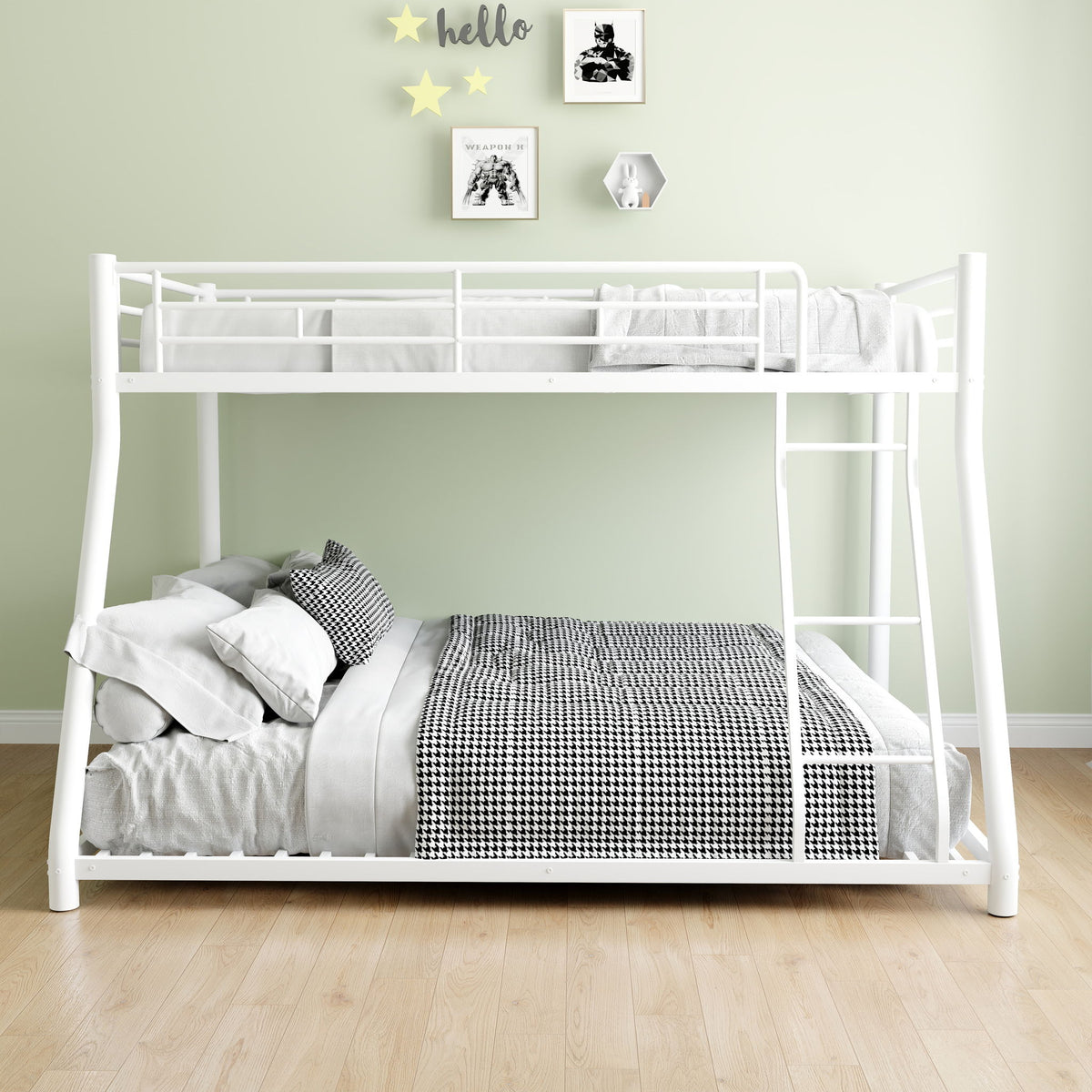 Bunk Bed Frame With Ladder And Guardrail, Heavy Duty Noise Free Design Metal Construction