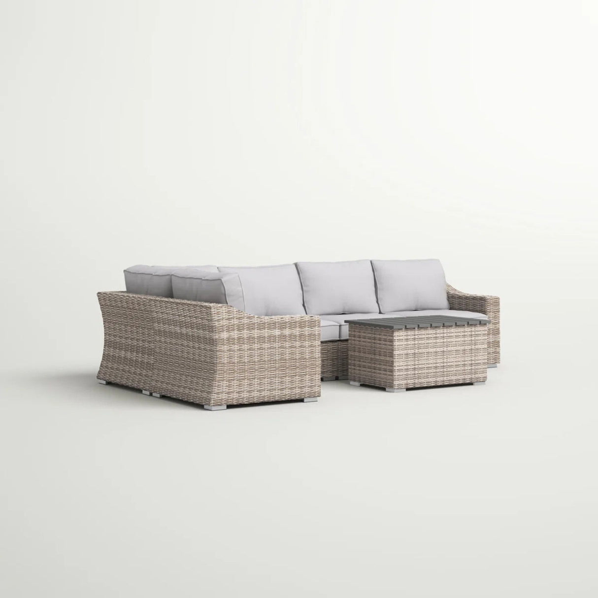 Wicker Outdoor Seating Set With Curved Arms, Plush Cushions, 4 Person - Gray Mix