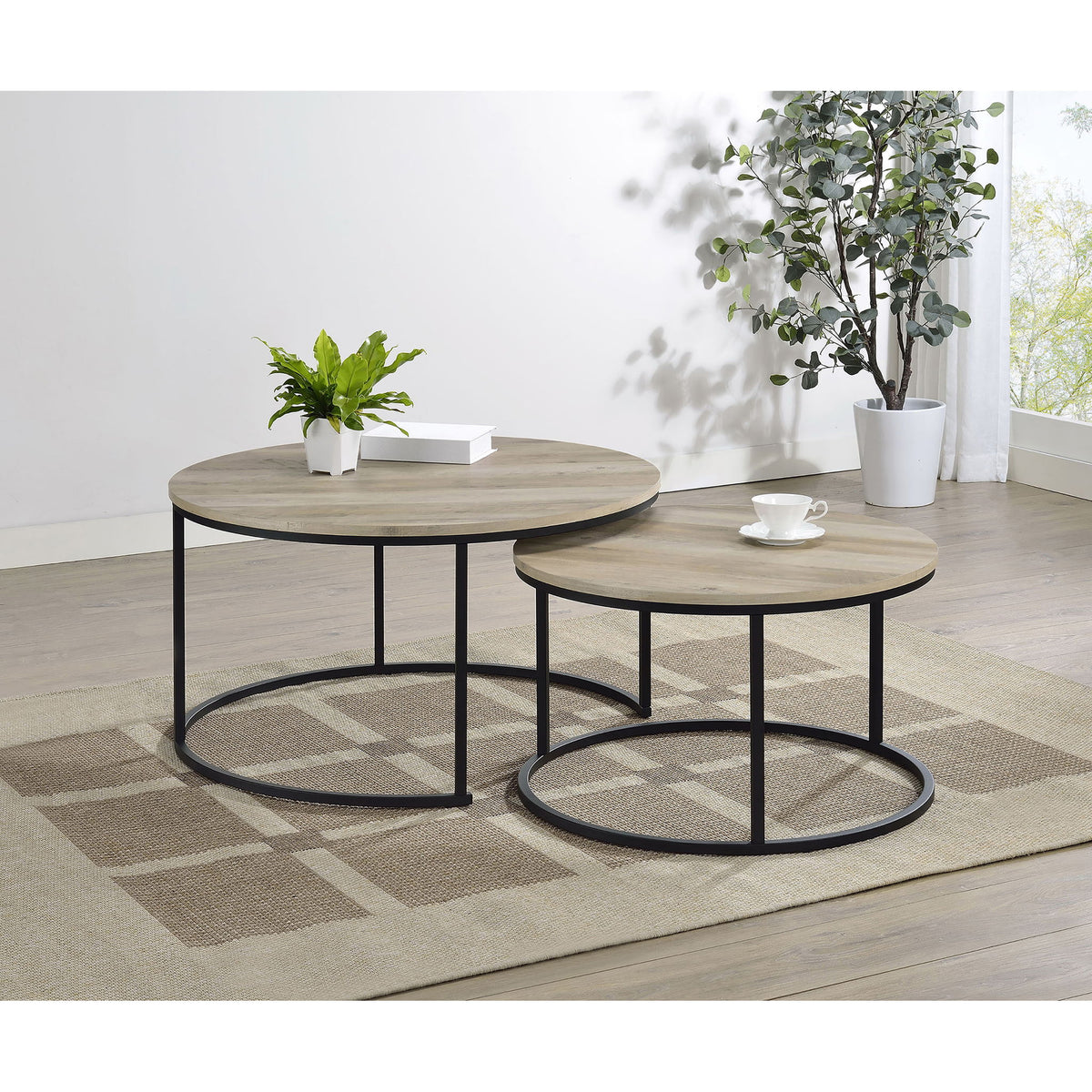 Arrize - 2 Piece Round Nesting Coffee Table Set - Pine Wood