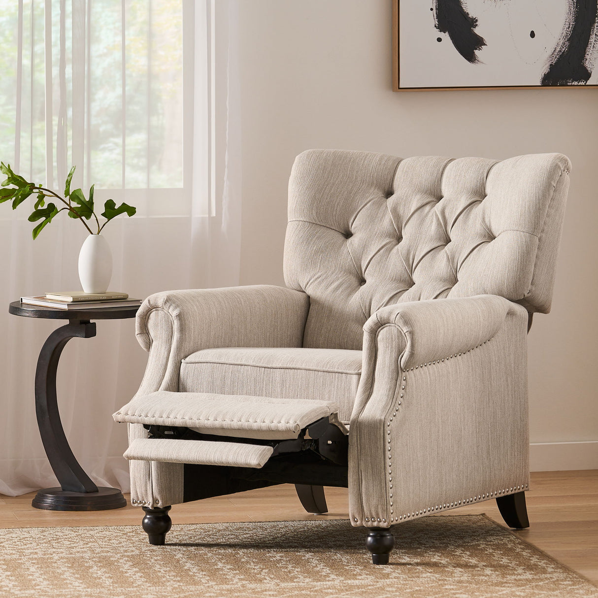 Welch - Contemporary Tufted Pushback Recliner - Beige