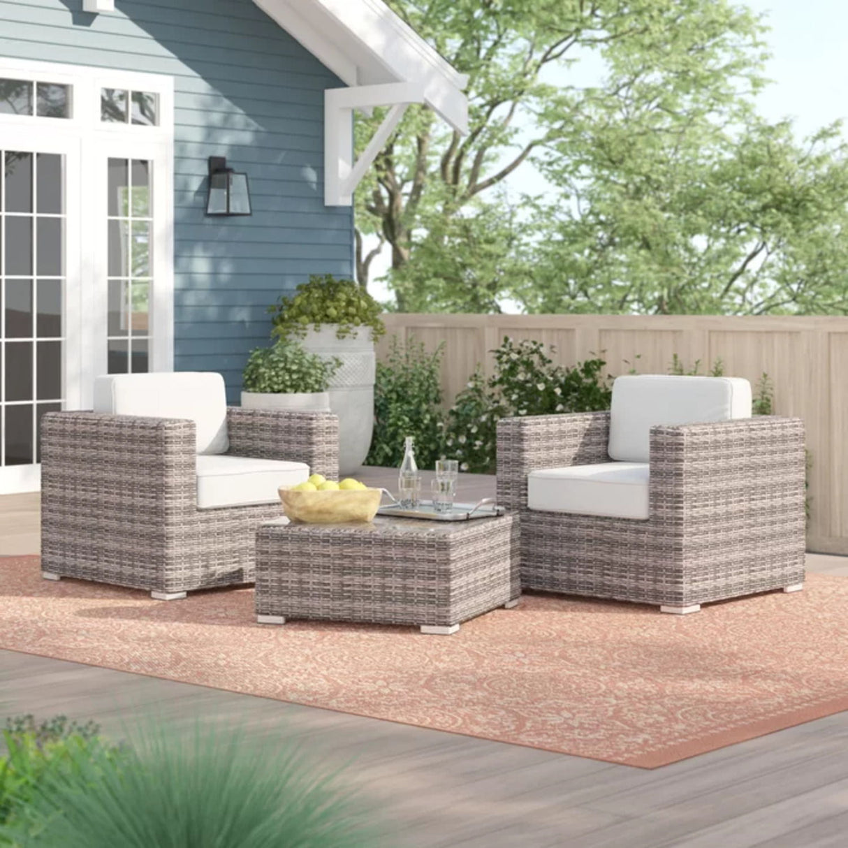 2 Person Seating Set With Cushions - Gray / Gray Mix
