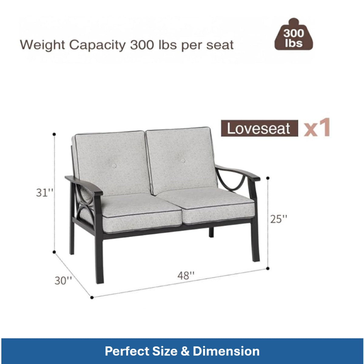 3 Piece Patio Furniture Set With Thick Cushions, Coffee Table For Backyard - Gray / Black