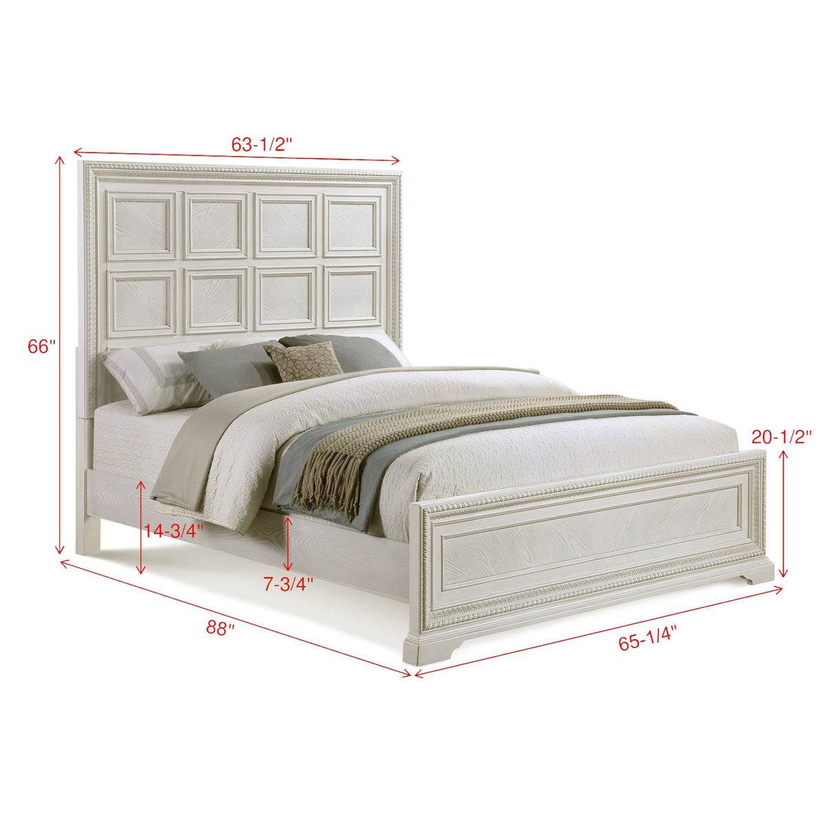 Queen Geometric Design Headboard Panel Bed Bedroom Furniture - Antique White
